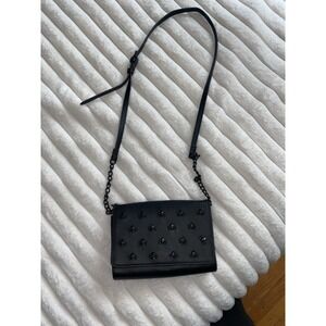 NWT BETSEY JOHNSON XOSYBIL F CROSSBODY SHOULDER BAG CLUTCH BLACK W SKULL STUD